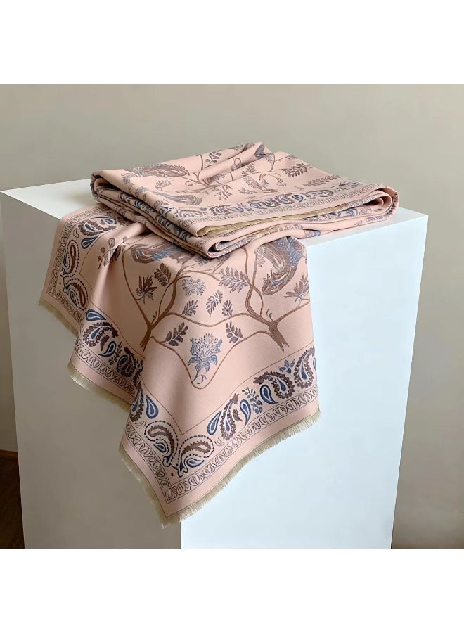 تشيندا شال بنقش عتيق ملمس الكاشمير لون وردي عقيق | سميك ودافئ | 70×185 سم - Image 4